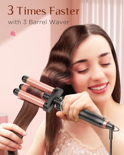 5 in 1 Wand Curling Iron-Kinked Curling Wand Set with Flat Iron Hair Straightener, 3 Barrels Hair Crimper, 3 Ceramic Curling Irons (0.35"-1.25"), 2 Temps Fast Heat Hair Waver Curler with Glove & Clip