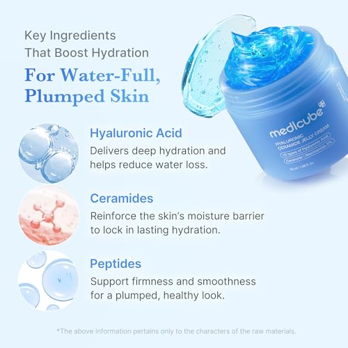 medicube Jelly Cream with Hyaluronic Acid | Daily Moisturizer for All Skin Types | Long-lasting Hydration with Hyaluronic Acid, Ceramides, Multi Peptides | Supports Skin's Natural Barrier | 1.69 fl.oz