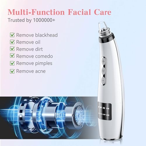 Blackhead Remover Pore Vacuum, Blackhead Vacuum, Facial Pore Cleaner with 5 Adjustable Suction Levels, 5 Probes, USB Rechargeable Pore Cleaner, Electric Comedone Whitehead Extractor Tools Kit