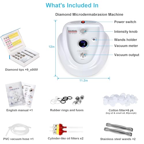 Kendal Professional Diamond Microdermabrasion Machine, Dermabrasion Facial Skin Care Equipment with LED Real Time Digital Display Also Good for Home Use 110v-220V HB-SFD01