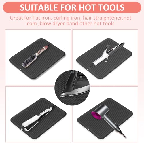 Quccefods Large Heat Resistant Silicone Mat for Hair Tools: Curling Iron, Flat Iron, Hair Straightener - Portable Hair Styling Pad Cover