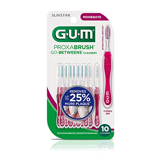 GUM Proxabrush Go-Betweens - Moderate - Interdental Brushes - Soft Bristled Dental Picks for Plaque Removal Health - Safe for Braces & Dental Devices, 10ct (Pack of 6)