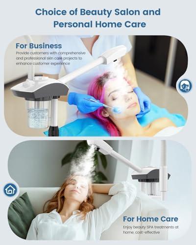 Kingsteam Professional 2-in-1 Facial Steamer with 5X Magnifying Lamp, Salon Grade Hot Mist Esthetician Device, Adjustable Timer, 2 Steam Levels, 3-Level LED Light, White