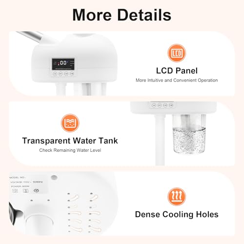 Professional Facial Steamer for Clean Skin, LCD Facial Steamer with Hot Nano Mist &Timer Function, 600ml Tank, for Home Spa & Salon, Deep Cleansing & Hydrating, White