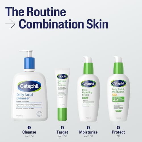 Cetaphil Daily Hydrating Lotion for Face, With Hyaluronic Acid, 3 fl oz, Lasting 24 Hour Hydration, for Combination Skin, No Added Fragrance, Non-Comedogenic