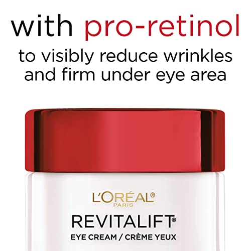 L'Oreal Paris Skincare Revitalift Anti-Wrinkle and Firming Eye Cream with Pro Retinol, Treatment to Reduce Dark Circles, Fragrance Free, 0.5 oz.