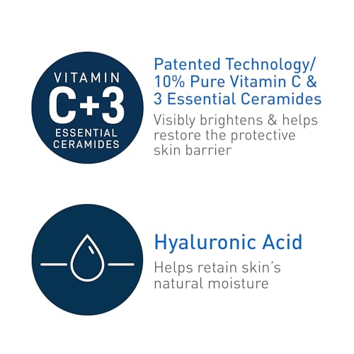 CeraVe Vitamin C Serum with Hyaluronic Acid, Skin Brightening Serum for Face with 10% Pure Vitamin C, Fragrance Free, 1 Fl. Oz