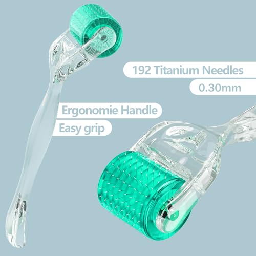 Derma Roller Titanium 0.30mm Microderm Roller Kit - 192 Micro Needles Microneedle Dermal Roller for Scalp and Body, At Home Microdermabrasion Face Roller (Green)