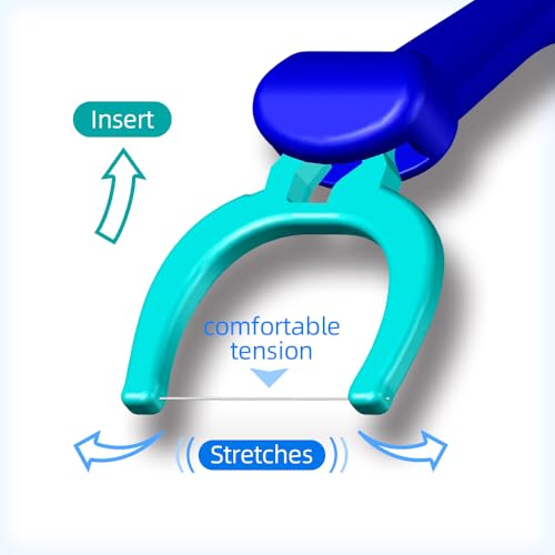T.Smile NoFuss Dental Flosser Kit, 5-inch Long Handle & Refill Heads, Extra-Strength Floss for Comfortable Clean, Fluoride Free, (1 Blue Handle + 100 Extra-Strength Floss Refills)