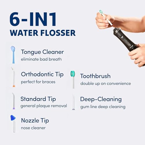 Professional Water Flosser - Advanced Dental Care for a Healthier Mouth, Gum, and Teeth - IPX7 Waterproof Oral Irrigator | 6 Replacement Tips, Travel-Friendly, Rechargeable - Oral Hygiene