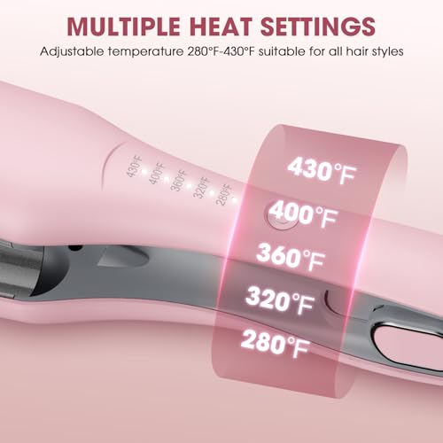 Curling Iron Hair Crimper Waver, MiroPure Waves Curling Wand 1 inch with 30S Fast Heating & PTC Heater, Deep Waver Hair Curler for Women, Dual Voltage, Pink