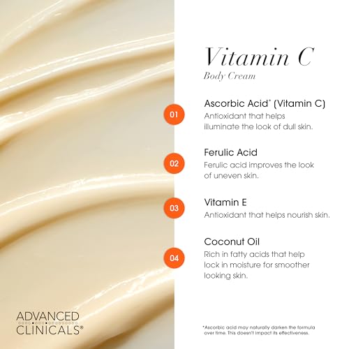 Advanced Clinicals Vitamin C Cream Visibly Brightening Body Lotion | Vitamin C Moisturizer Skin Care Body Cream For Women & Men Helps Visibly Improve Look Of Dark Spots & Uneven Skin Tone, 16 Ounce