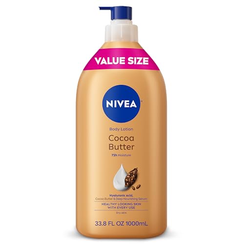 NIVEA Cocoa Butter Body Lotion for Dry Skin with Hyaluronic Acid, Cocoa Butter and Deep Nourishing Serum, 72-Hour Body Moisturizer, 33.8 Fl Oz Value Size Pump Bottle