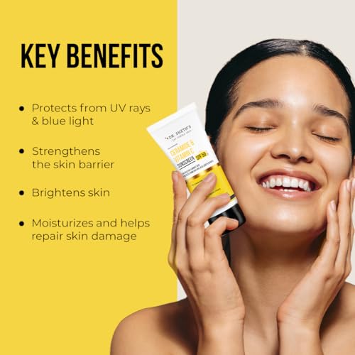 Dr. Sheth's Ceramide & Vitamin C Sunscreen | In-Vivo Tested | SPF 50+ Pa++++ | Healthy Glow | Non-Greasy, Quick-Absorbing | Women & Men | All Skin Types, 30G
