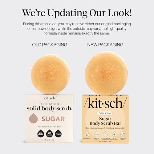 Kitsch Exfoliating Sugar Scrub for Body – All Natural Body Scrub Bar Soap for Smooth, Hydrated & Glowing Skin - Vegan Soap Bar Exfoliator for Men and Women - Made in the USA - 4 oz