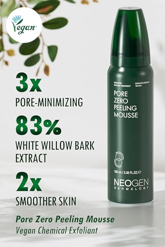 [K-Beauty] Neogen Dermalogy Pore Zero Peeling Mousse | All-in-One Foaming Exfoliating Face Wash Visibly Firming, Tightening & Lifting Skin 3.38 fl oz