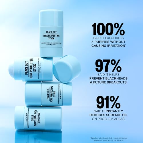 PEACE OUT Pore Perfecting Stick, Clay Cleanser for Pores and Blackheads, Exfoliating Face Stick with Glycolic and Salicylic Acid, Targets Oil and Texture, 0.53oz