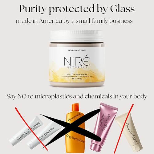 Tinted Beef Tallow Sun Balm - Reef Safe Mineral Formula with Non-Nano Zinc Oxide. Non-Toxic, Fragrance-Free, Organic Tallow Sunblock for Face & Body, Non-Greasy & Chemical-Free