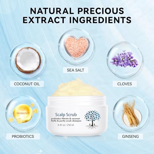 Scalp Scrub with Scalp Scrubber, Dry itchy Scalp & Dandruff Treatment, Scalp Exfoliator, Deep Cleans, Gentle Formula , 8.45 oz