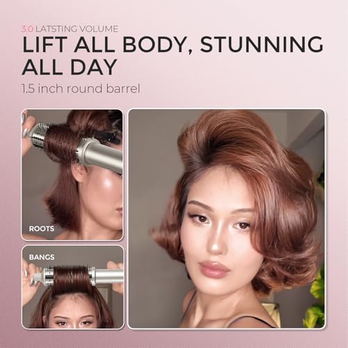 TYMO STYLUX PRO Thermal Brush Curling Brush, 1.5 Inch Blowout Heated Round Volumizer, Hair Straightener and Curler 2 in 1, 800M Negative Ion for Smoother, LCD Display, 5 Temp, Dual Voltage, Gold