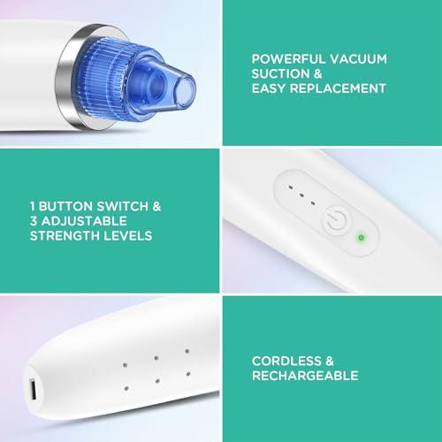 VOYOR Blackhead Remover Pore Vacuum - Electric Face Vacuum Pore Cleaner Acne White Heads Removal with 6 Suction Heads (BR410)