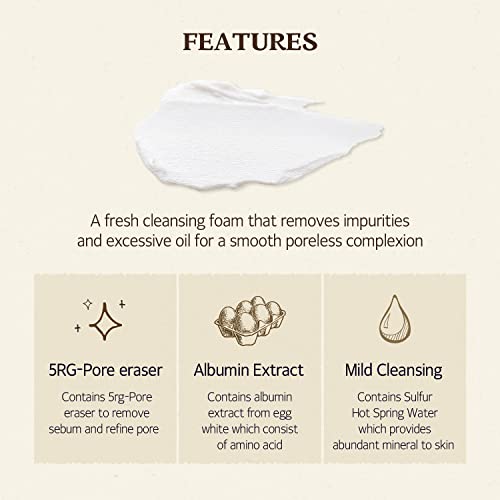 SKINFOOD Egg Perfect Pore Cleansing Foam 150ml - Egg Yolk, Albumin Contained Pore Refining Facial Foam Cleanser - Removes Impurities from Pores (5.07 fl.oz.)