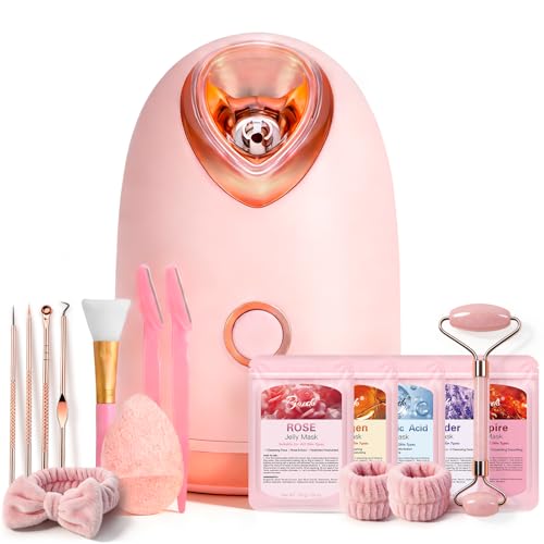 Facial Steamer Spa Kit with 17 Skin Care Tools, Nano Ionic Face Steamer for Deep Cleaning Unclogs Pores, Warm Mist Humidifier Steamer for Face Home Sauna SPA, Valentines Day Gifts for Women