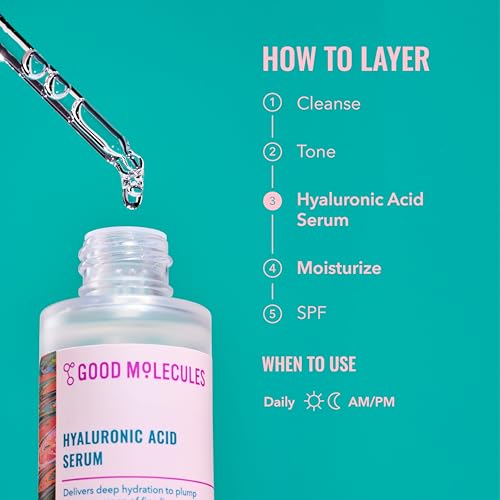 Good Molecules Hyaluronic Acid Serum - 1% Hyaluronic Acid Non-greasy Ultra Hydrating Serum, Facial Moisturizer for Plumper Skin, Skin Care for Face