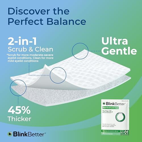 BlinkBetter Tea Tree Oil Eyelid Wipes- 60 (Pack of 3) Natural Blepharitis, MGD & Dry Eye Relief Wipes | Cleansing, Soothing, Dual-Textured, Triple Moisture Formula | Biodegradable & Gentle