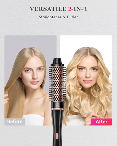 5 in 1 Curling Iron & Thermal Brush Set with 4 Interchangeable Ceramic Barrels (0.35”-1.25”) Fast Heat Dual Voltage Travel Hair Tools Birthday Gift for Women - Hair Curler Wand Kit for Curls & Blowout