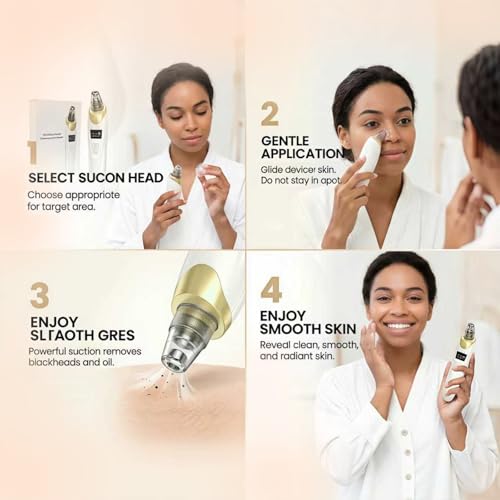 2026 Blackhead Remover with 5 Suction Heads & 4 Gold Extractor Needles, Electric Blackhead Vacuum Pore Vacuum for Deep Facial Cleaning, USB Rechargeable for Women & Men-Khaki