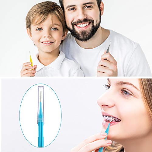 Patelai 100 Pieces Braces Brush for Cleaner Interdental Brush Toothpick Dental Flossing Head Oral Hygiene Flosser Tooth Cleaning Tool (Light Blue, Yellow, Gray, Purple)
