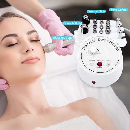 3 in 1 Diamond Micro DermaBrasion Machine, Mcwdoit Professional Dermabrasion Facial Skin Care Device with Wand, Spray Bottle and Vacuum Glass Tube for Personal Home Beauty Salon Use