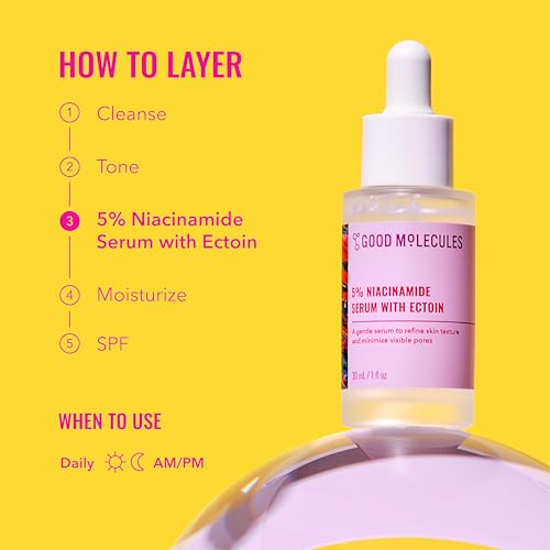 Good Molecules 5% Niacinamide Serum with Ectoin - Ultra Hydrating Serum to Target Enlarged Pores and Blemishes - Moisturizing, Pore Minimizer for Face - Skin Care