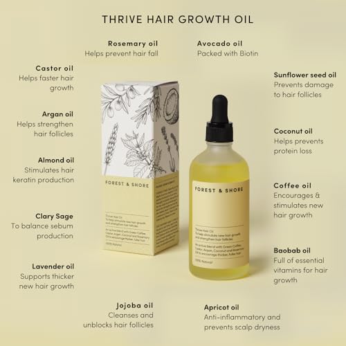 Forest & Shore Hair Growth Oil, 100% Natural, with Caffeine, Biotin, Castor , Argan & Rosemary, Effective Serum for Damaged Hair