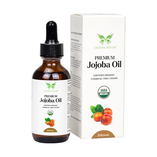 USDA Certified Organic Jojoba Oil (2 Oz) 100% Pure Natural, Chemical-Free, Hexane-Free, Hair Growth, Scalp Care, Skin Hydration, Nails Natural Beauty Enhancement, Anti-Aging