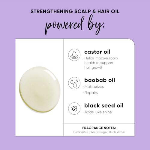 HASK Texture Series Strengthening Scalp & Hair Oil with Castor, Baobab & Black Seed Oils for Curly, Coily & Kinky Hair, Gluten-Free, Sulfate-Free, Cruelty-Free – 4 fl oz