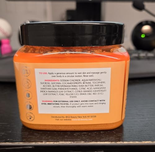 Grapefruit & Mango Sugar Scrub - Exfoliating & Hydrating Body Scrub With Shea Butter & Vitmain C to Help Brighten & Soften Skin for a Radiant Glow, Body Care Exfoliator & Cleanser, 21oz