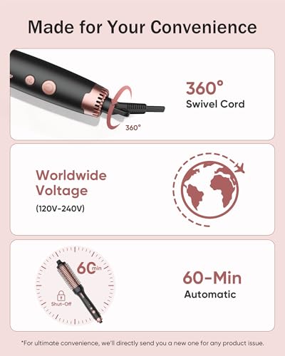 Upgraded Thermal Brush for Hair Volume Boost, 1.5 Inch Heated Curling Brush for Fast Styling & Blowout Look, 2× Negative Ion Release to Smooth Frizz, Airflow Heat & Dual PTC Technology Hair Tool