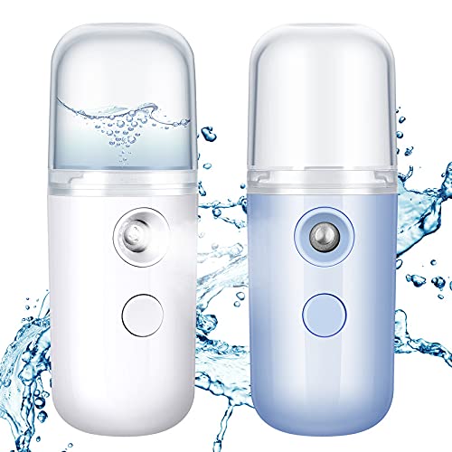 Honoson 2 Nano Facial Mister Sprayer Portable Face Nano Mister for Eyelash Extensions USB Rechargeable 1 oz Handy Skin Care Machine for Face Hydrating, Daily Makeup(White and Blue)