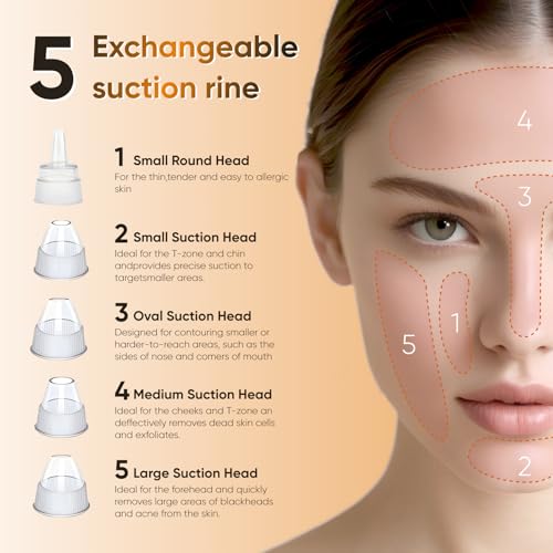 Blackhead Remover Vacuum - Professional Blackhead Extractor for Face with 3 Adjustable Suction Levels, USB Rechargeable Pore Cleaner, and 5 Interchangeable Probes (White)