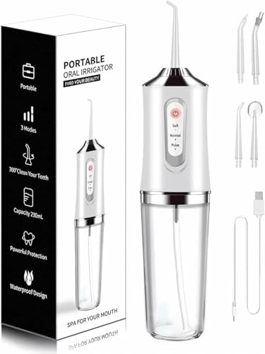 Water-Flosser-Cordless-Teeth-Cleaner MAKJUNS Water Dental Flosser with 3 Modes 4 Jets Rechargeable IPX7 Waterproof for Travel Home Braces(White)