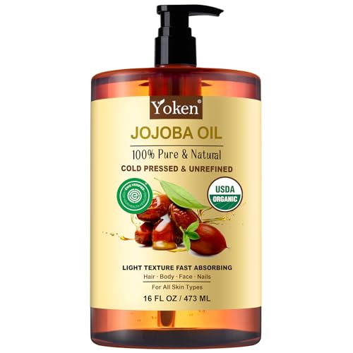 Pure Jojoba Oil Organic USDA Certified 16 fl oz, 100% Natural Jojoba Oil for Hair, Skin & Face, Cold Pressed Unrefined, Deeply Body Moisturizer Jojoba Carrier Oils for Essential oil Mixing