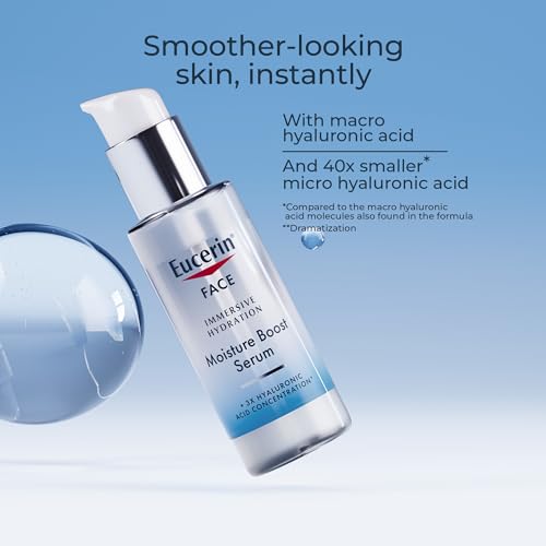 Eucerin Immersive Hydration Smoothing Face Serum, Ultra-Lightweight Hyaluronic Acid Serum Reduces the Look of Fine Lines and Wrinkles, 1 Fl Oz Bottle