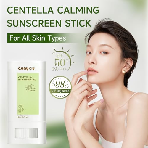 Sunscreen Stick SPF PA50++++ Centella Sunscreen Korean Sunscreen Stick Soothing Moisture Matte Sun Stick for Face & Body Non Greasy, No White Cast