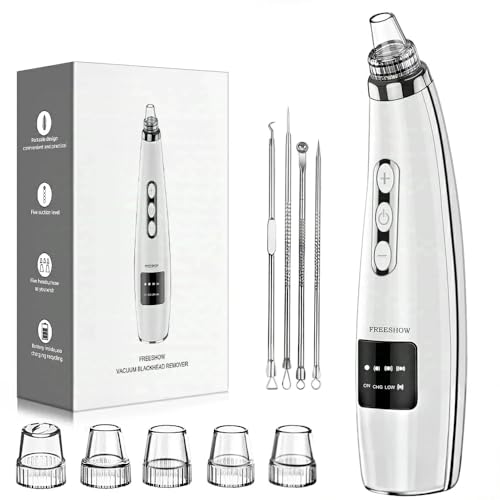 Blackhead Remover Pore Vacuum, Blackhead Vacuum, Facial Pore Cleaner with 5 Adjustable Suction Levels, 5 Probes, USB Rechargeable Pore Cleaner, Electric Comedone Whitehead Extractor Tools Kit