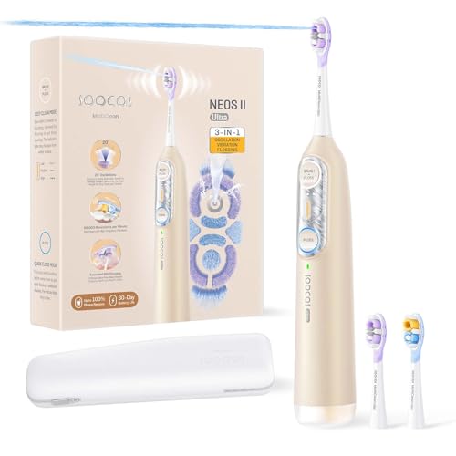 Soocas NEOS II Ultra – Electric Toothbrush with Water Flosser Combo, 3-in-1: Flosses, Vibrates and Oscillates, Flossing Toothbrush for Adults, Cordless Water Flosser for Travel, Champagne Gold