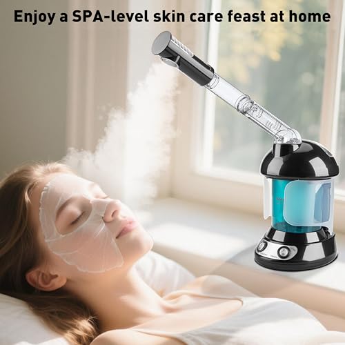 2-in-1 Hair and Face Steamer, Hair Steamer Humidifier for Deep Conditioning & Facial Steamer for Deep Cleaning, Tabletop Steamer with UV Ozone for Personal Care Use Home Spa Salon
