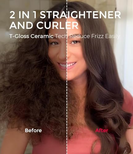 TYMO 2.0 Thermal Brush Curling Brush - STYLUX 1.7" Blowout Volumizer with Flexi-Fit for Hair Straightening, Heated Round Styler Tool, Hair Straightener and Curler 2 in 1, Dual Voltage & Light, Gold