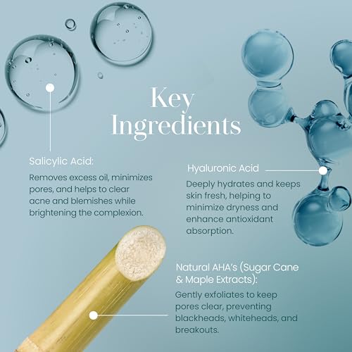 Hylunia Skincare Salicylic Facial Cleansing Gel – Deep Pore Cleanser for Oily & Acne-Prone Skin, Exfoliates, Minimizes Blackheads & Breakouts, Hydrates, Brightens Complexion, 5.1 fl. oz.